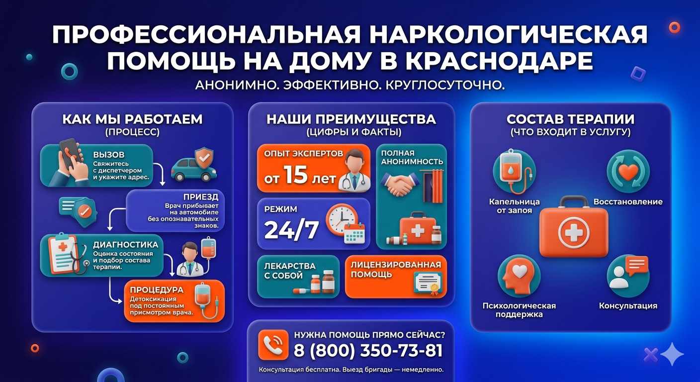 Инфографика о принципах лечения алкоголизма на дому в Лазаревском: этапы вызова нарколога, преимущества анонимной детоксикации и состав медицинской помощи.